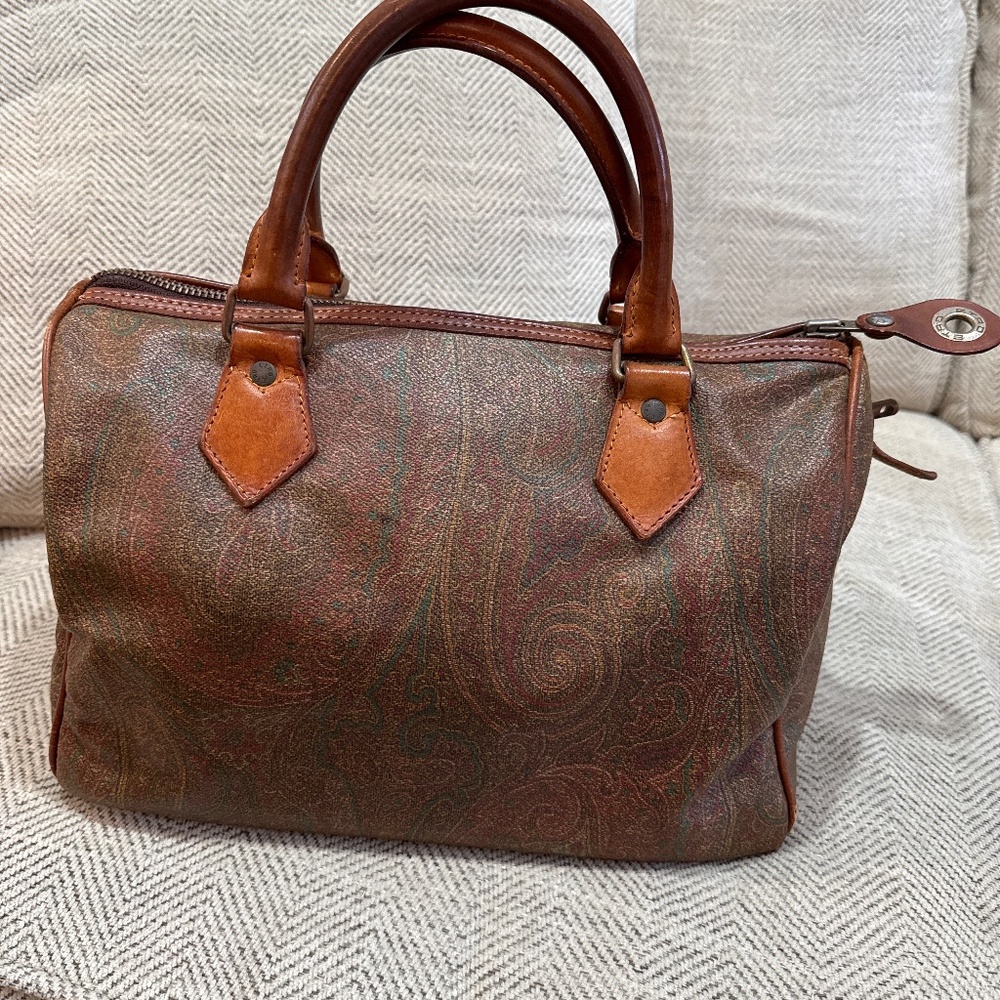 Vintage Etro Boston bag: brown paisley-printed